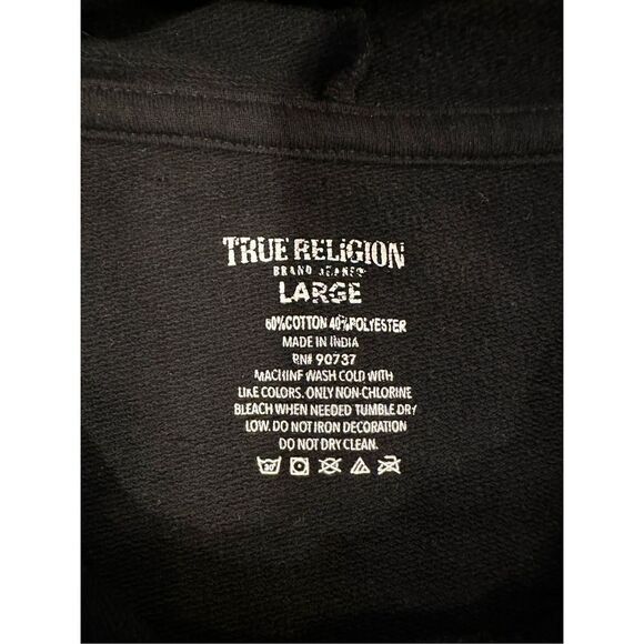 True Religion Mini Logo Black Monogram Hoodie Sz L - Picture 4 of 4